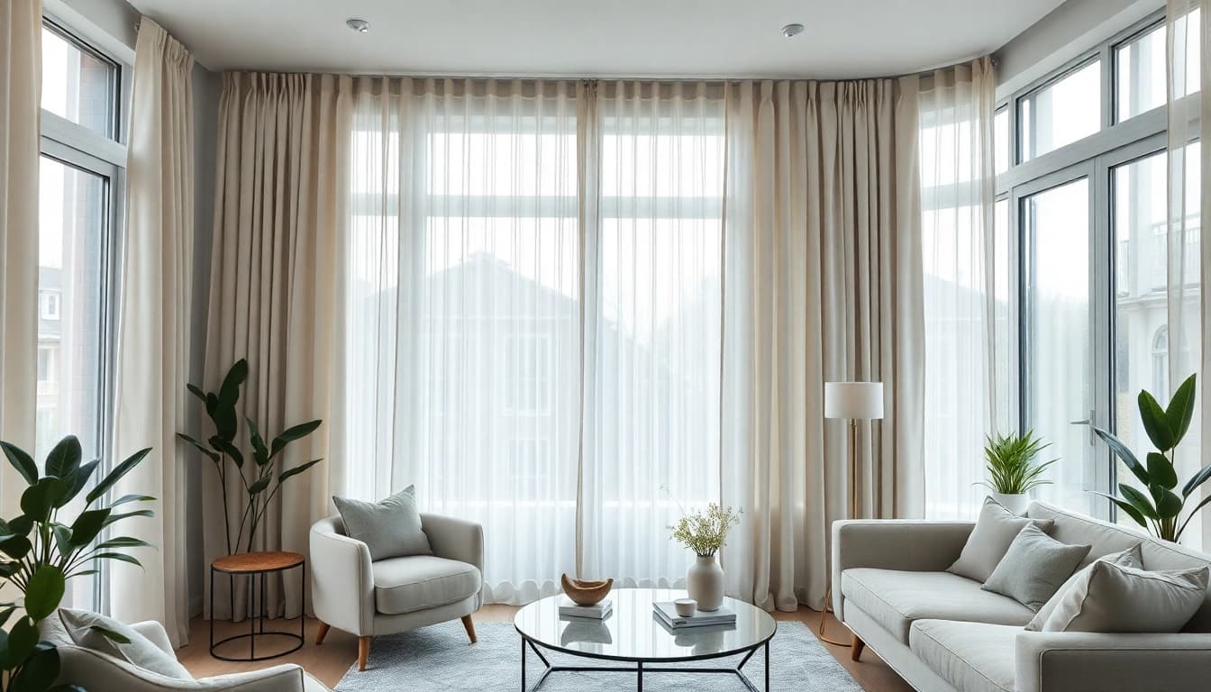 Verduisterende gordijnen in een stijlvolle woonkamer die privacy en rust bieden.