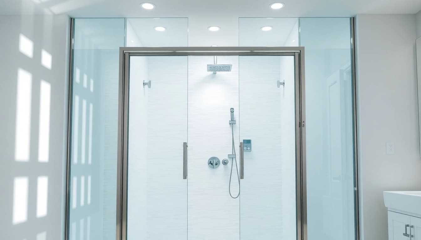 Showcase of sunney shower doors elegantly displayed in a modern bathroom with sleek design features.