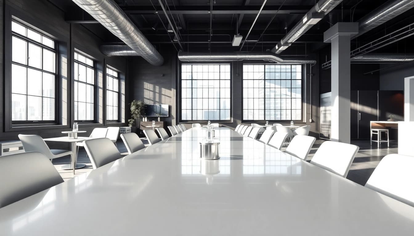 Stylish stainless steel furniture enhancing a modern loft interior design.