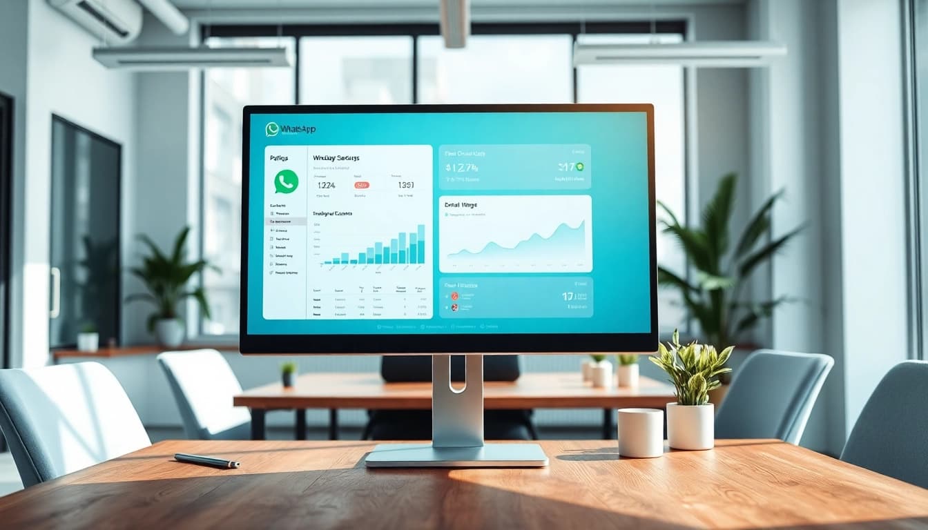 Optimize your workflow with WhatsApp Smart CRM interface displayed in a modern office setting.
