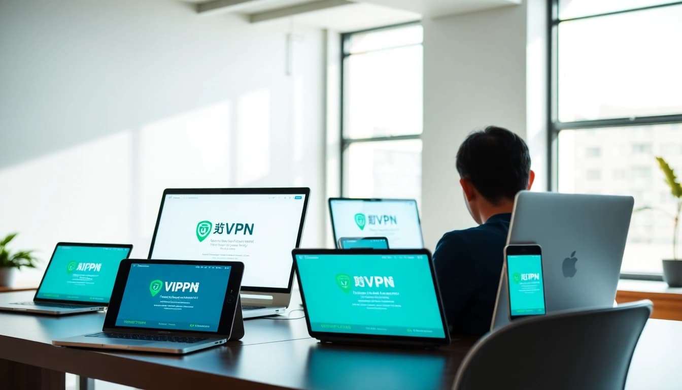 多设备上的快连VPN界面,展示无缝全球连接。