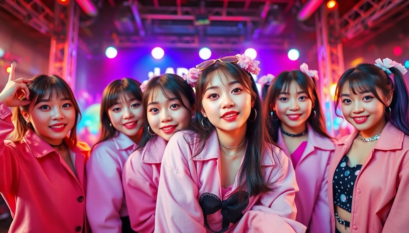Reveal the distinct styles and expressions of blackpink members in a vibrant K-pop-inspired setting.