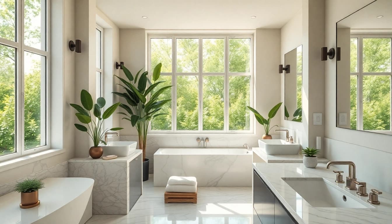 Transform your space with elegant bathrooms featuring modern designs and lush decor.