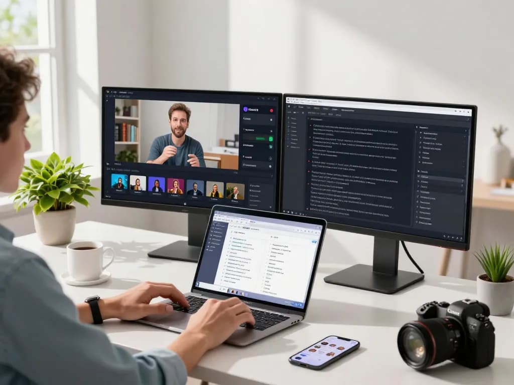 Innovative workspace using video to promptgenerator with AI analysis tools and modern office setup.
