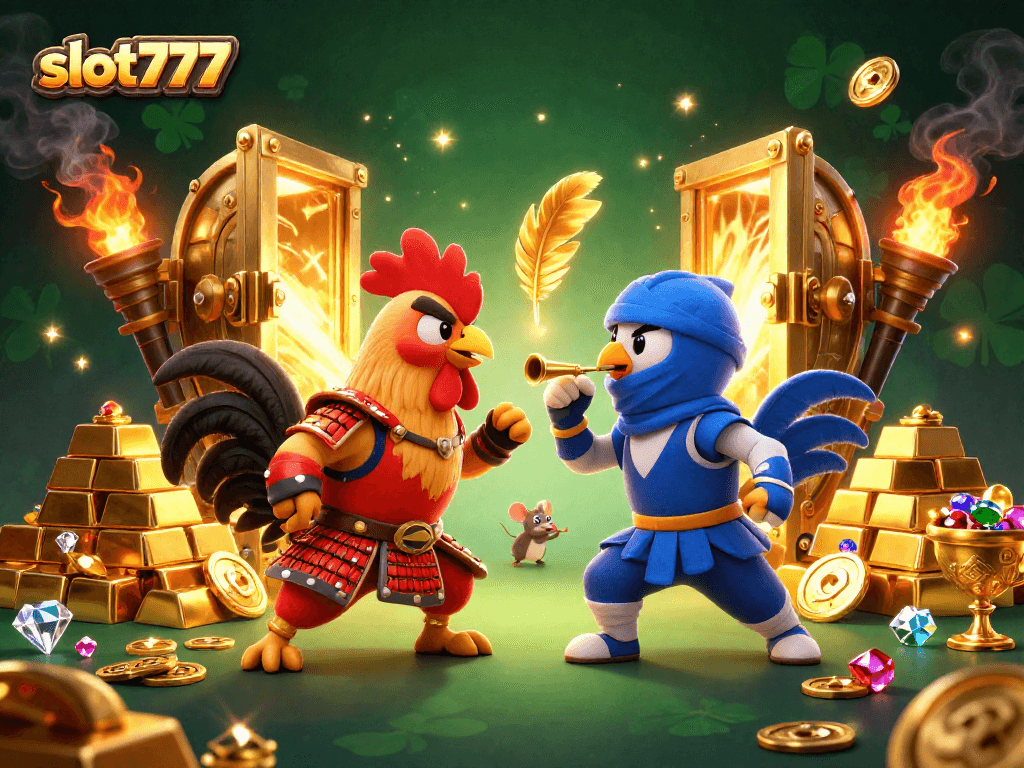 Slot777: Bersiap untuk menghadapi duel epik antara dua ayam pertarungan, dikelilingi oleh kekayaan dari mesin slot.