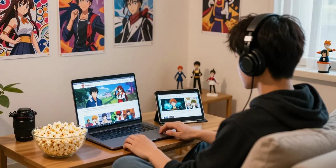 Menonton anime di animeplay dengan suasana nyaman di rumah.