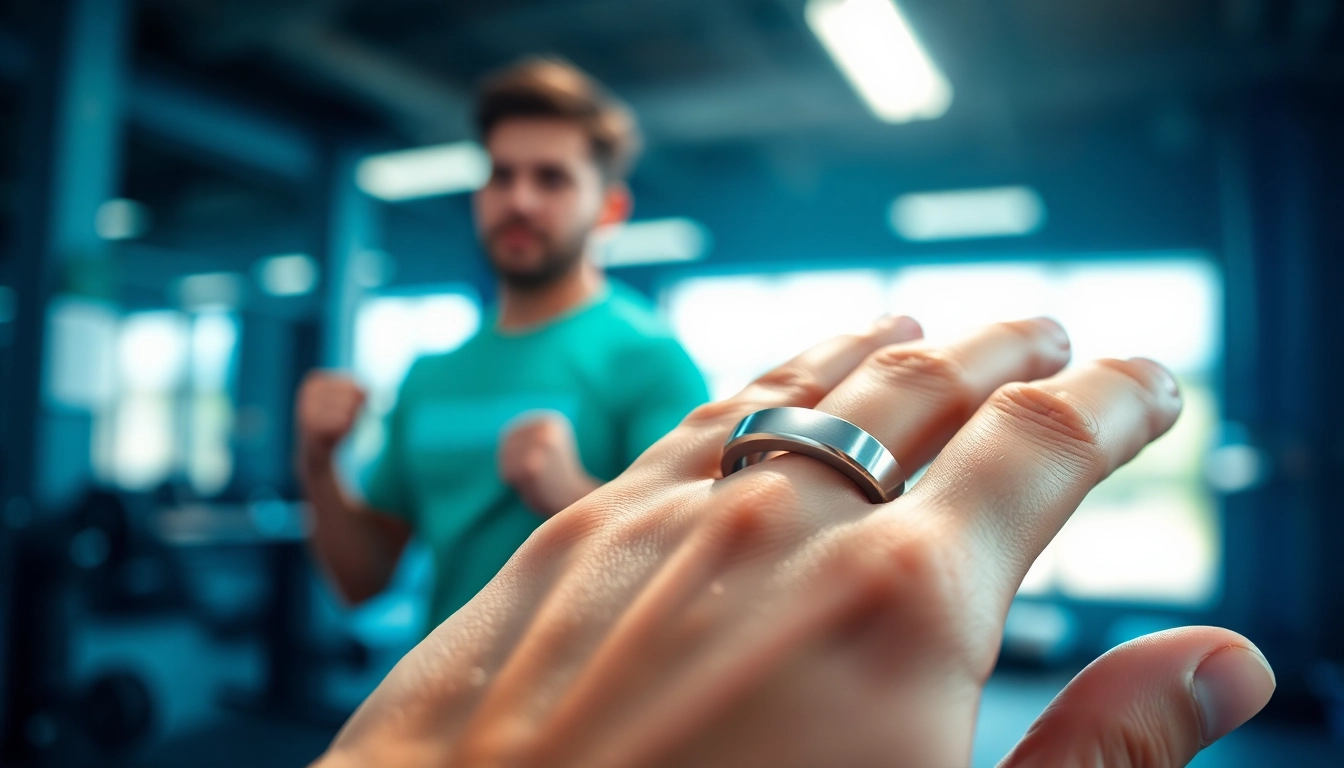 Explore the features of a Smart Health Ring worn during an exercise session in a bright gym.