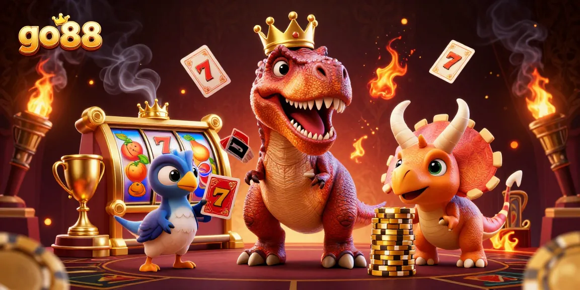 Experience thrilling action with go 88 in this vibrant slot game illustration featuring playful dinosaurs.