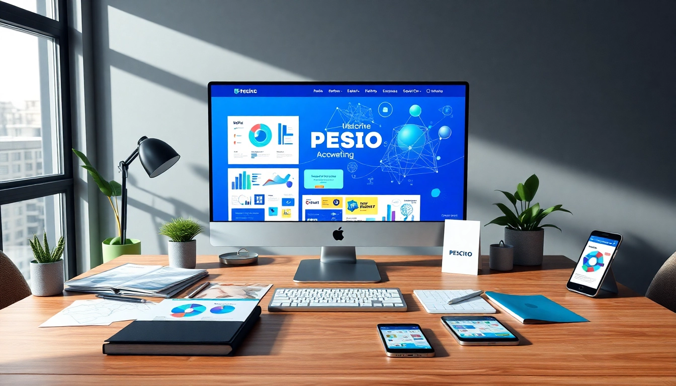 dịch vụ thiết kế website showcased in a modern office workspace with digital design elements.
