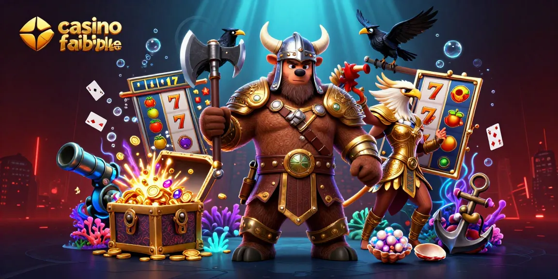 Appréciez un casino fiable en ligne avec un ours viking, une aigle valkyrie et des éléments de casino en 3D.