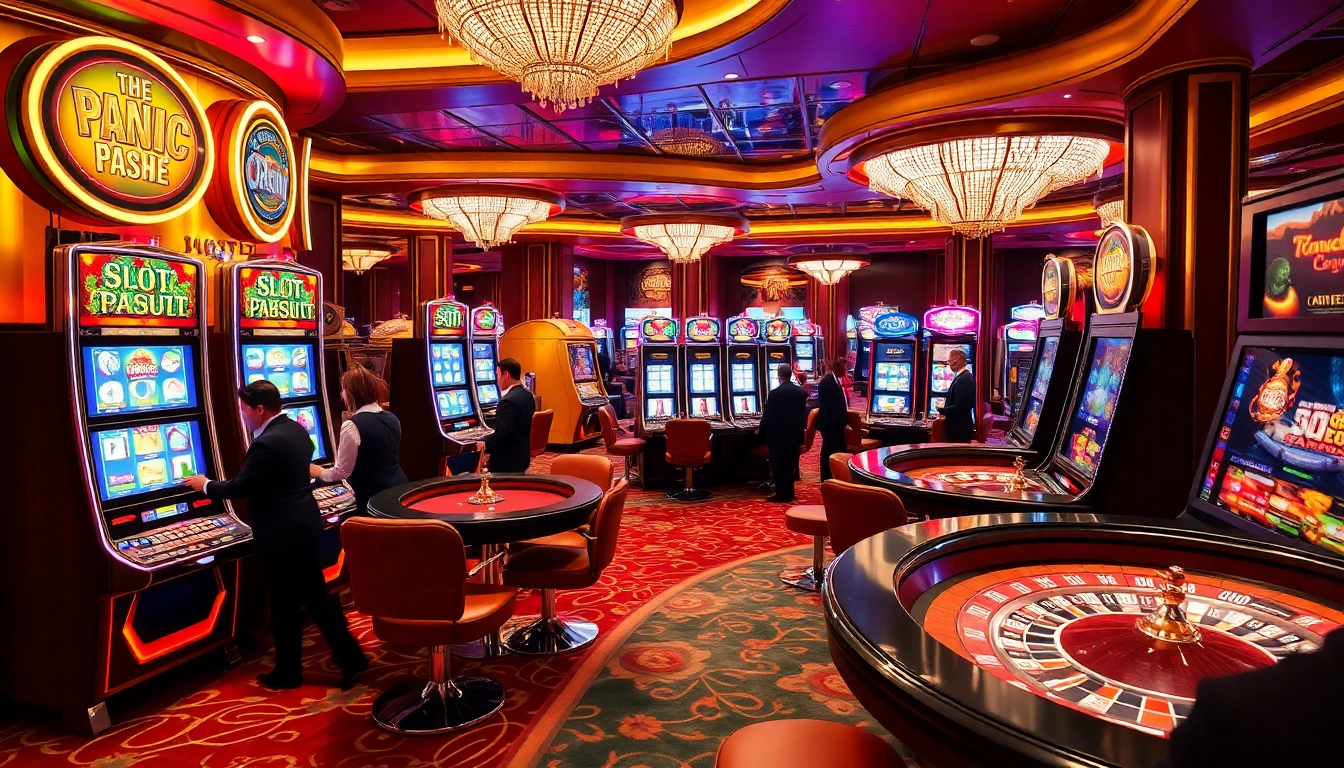 Excited players engaging with slot pragmatic machines on a vibrant casino floor.