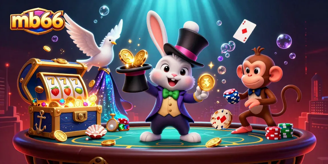 Bet and win with mb66 as a magician rabbit reveals golden coins from a top hat.