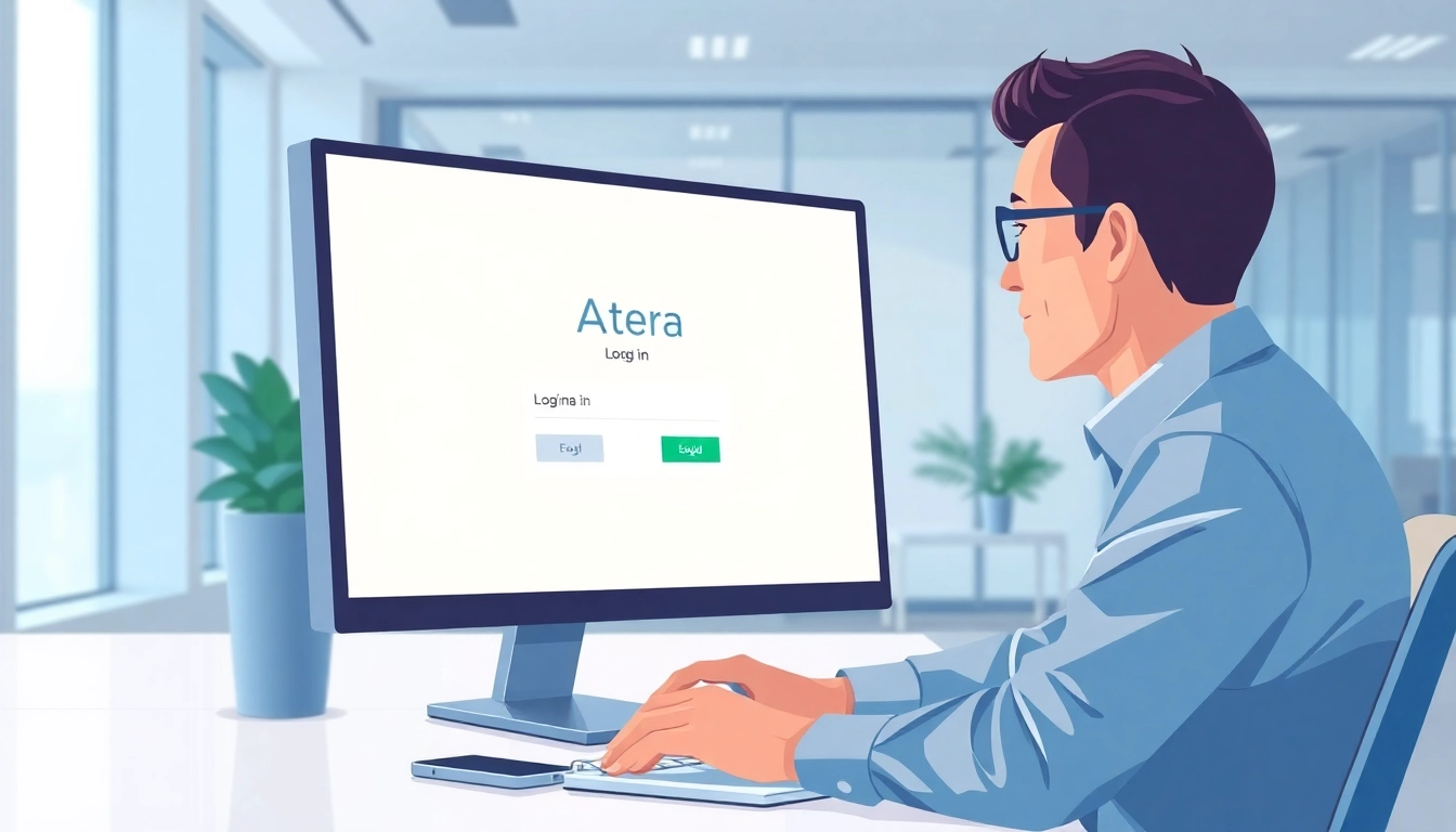 Atera login screen displayed on a computer, illustrating a user-focused sign-in process.