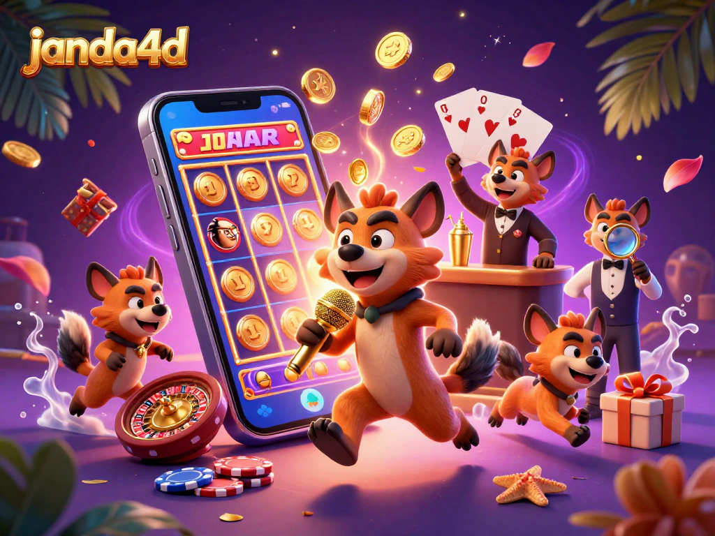 Permainan judi online janda4d menghibur di kasino kartun dengan hewan hyena yang lucu dan elemen interaktif.