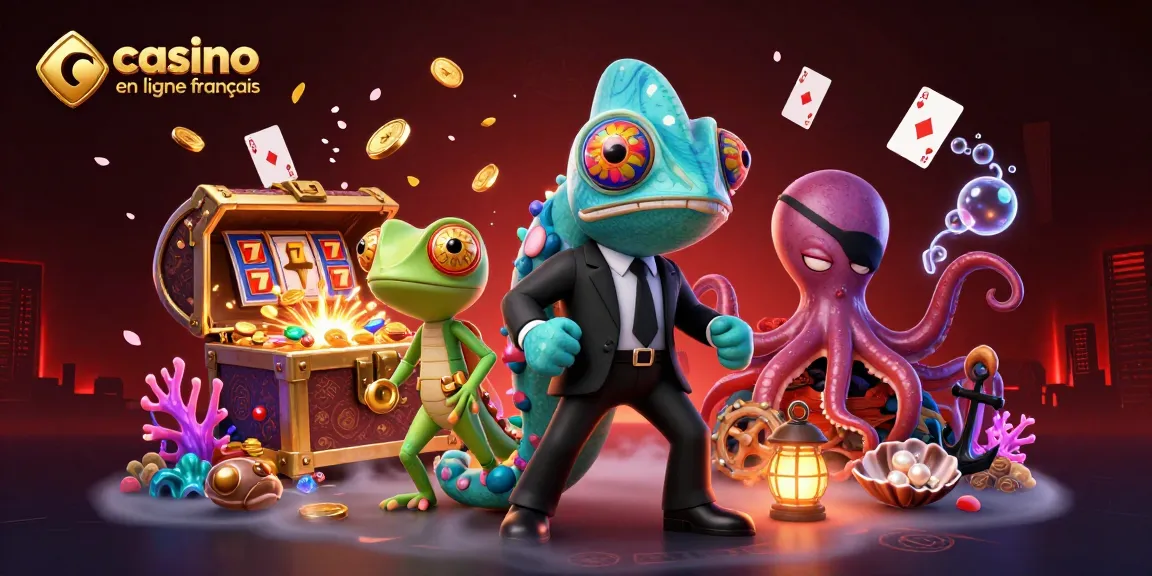 Explorez les aventures d'un casino en ligne français dans une scène dynamique remplie de trésors et de jeux.