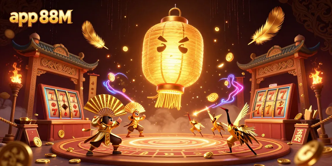 Experience thrilling gameplay with the app 88M featuring exciting slot reels and vibrant casino scenes.
