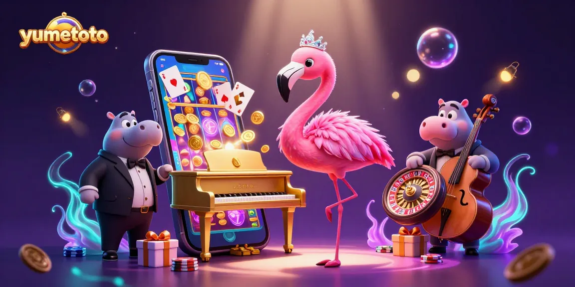 Yumetoto menyajikan pengalaman bermain slot yang menyenangkan dengan karakter flamingo dan hippo di kasino virtual.