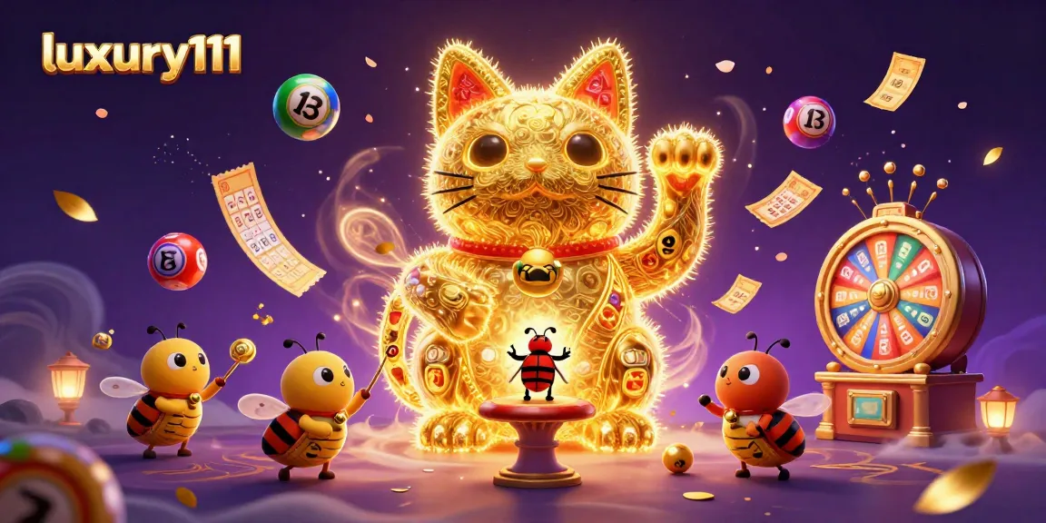 Experience the vibrant world of luxury111 with a dynamic casino-themed scene featuring a giant lucky cat.