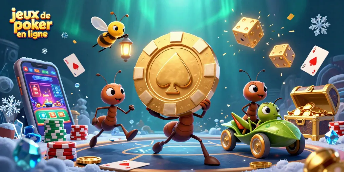 Jouer à des jeux de poker en ligne avec une équipe d'ants transportant des jetons dans un tunnel.