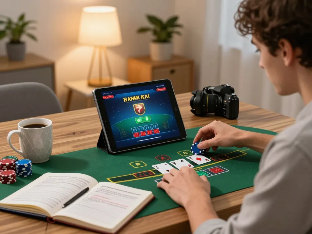 Player enjoying live dealer blackjack on a tablet, showcasing uu88's immersive gambling experience.