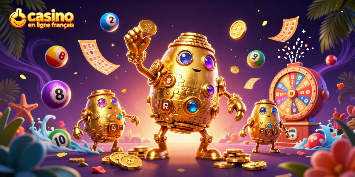 Visualisez le "casino en ligne francais" avec un golem en pièces d'or et des éléments de loterie dynamiques.