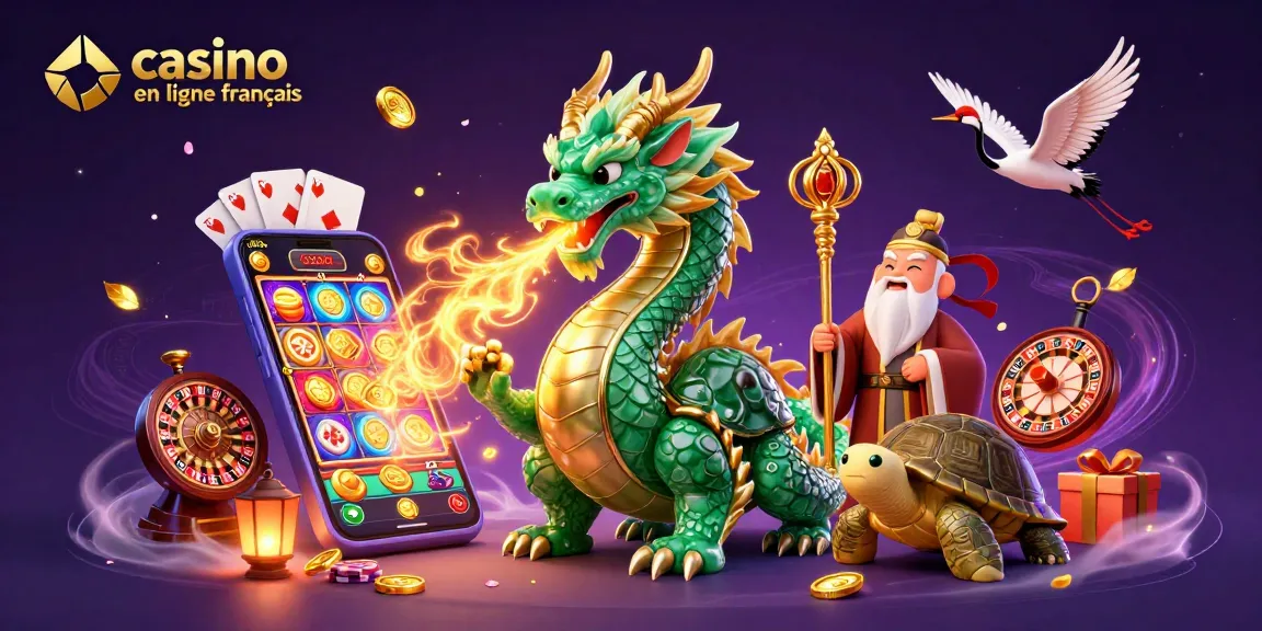 Jouez aux jeux captivants sur un casino en ligne français avec une scène dynamique de dragon et de sagesse.