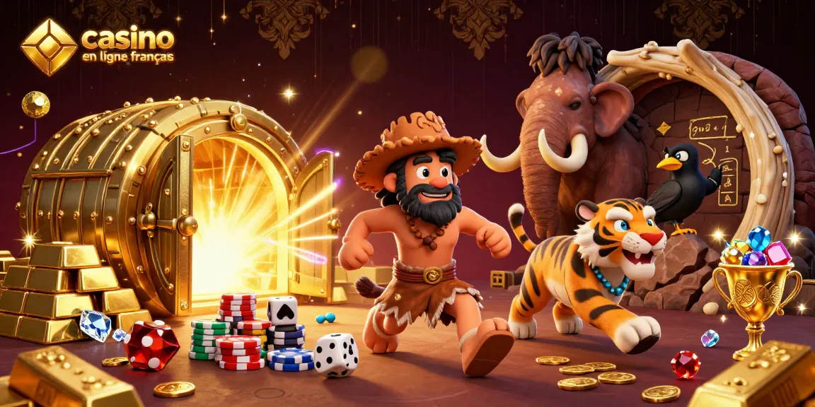 Vivez l'excitation du casino en ligne français avec un duo de préhistoriques et des trésors scintillants dans un cadre captivant.