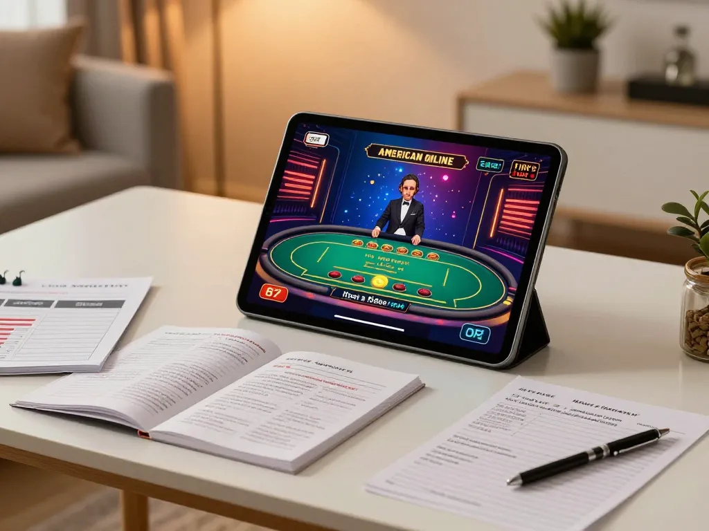 Cinched mobile gaming scene featuring a tablet with casinò americani online gameplay, highlighting strategic betting and cozy home setup.