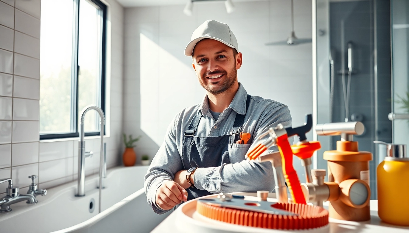 Sonni sanitär GmbH zeigt einen professionellen Klempner in einem modernen Badezimmer.