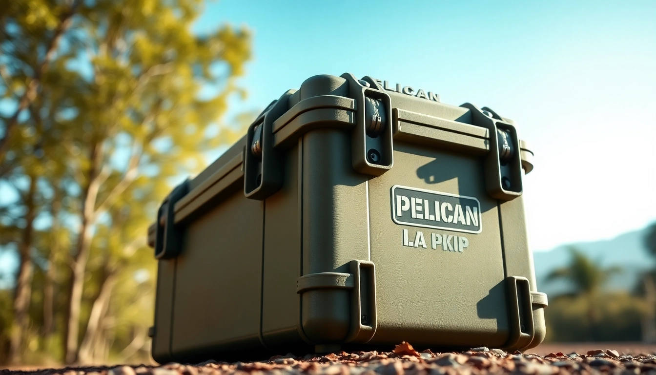 Showcase a Pelican rifle case featuring rugged design and secure locks in an outdoor setting.