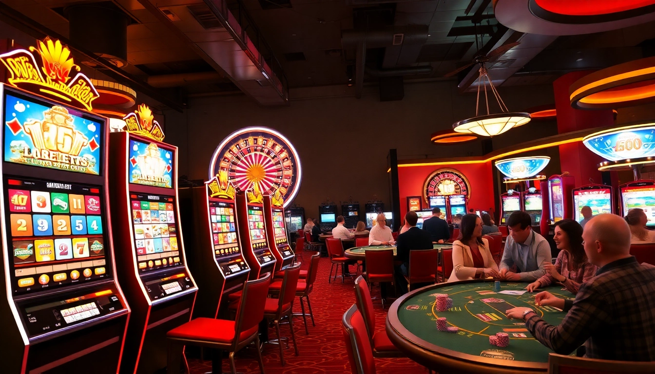 Players enjoying thrilling slot games with deposit 1000 features at a bustling casino.
