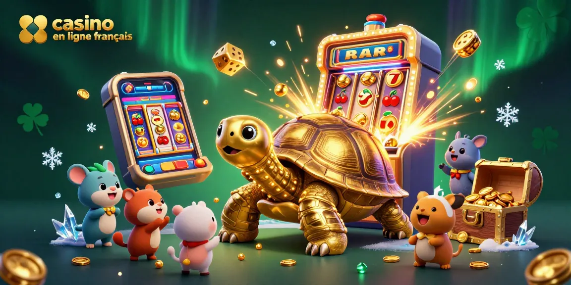 Jouez sur le casino en ligne français avec des machines à sous éclatantes et une tortue amusante.