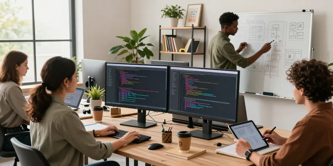 Team collaborating on innovative crushon tech projects in a modern office