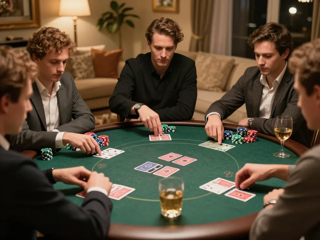 Engaged players strategize their moves at a friendly poker night, showcasing the excitement of paris888 gaming.