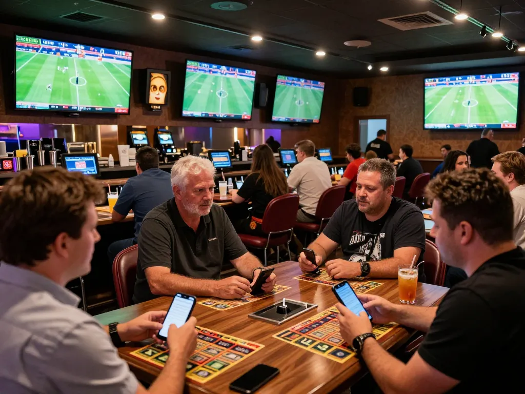Kqbd mới nhất hôm nay - Excited patrons placing bets and enjoying football matches in a luxury sports betting lounge