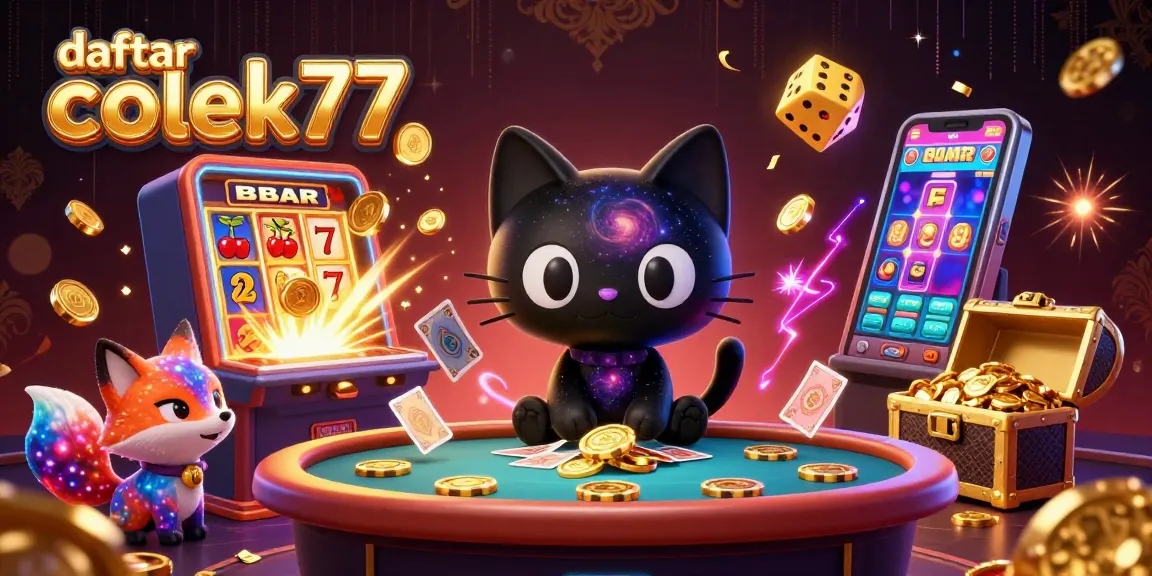 daftar colek77 engages players at a vibrant casino table with colorful characters and exciting gaming elements.