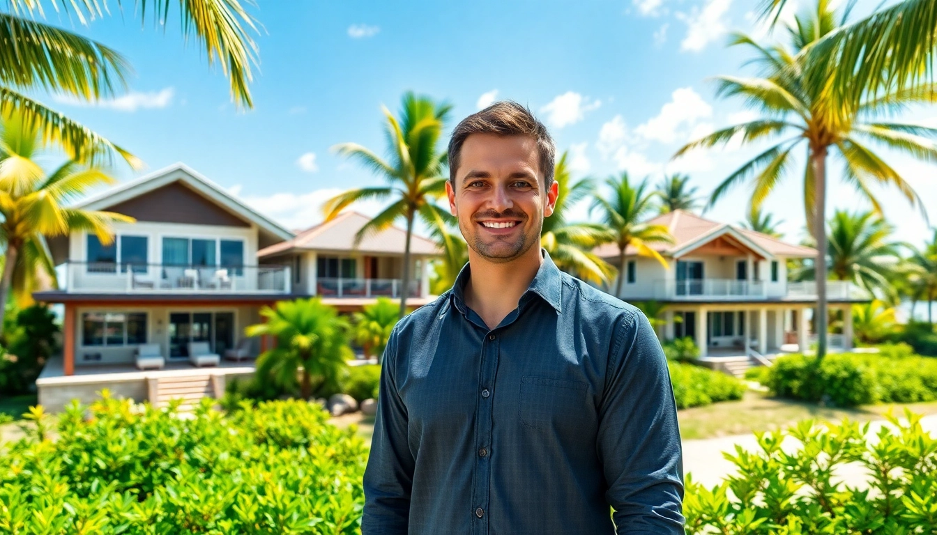 Engaging professional showcasing Remax Belizer properties in Belize's beautiful landscape.