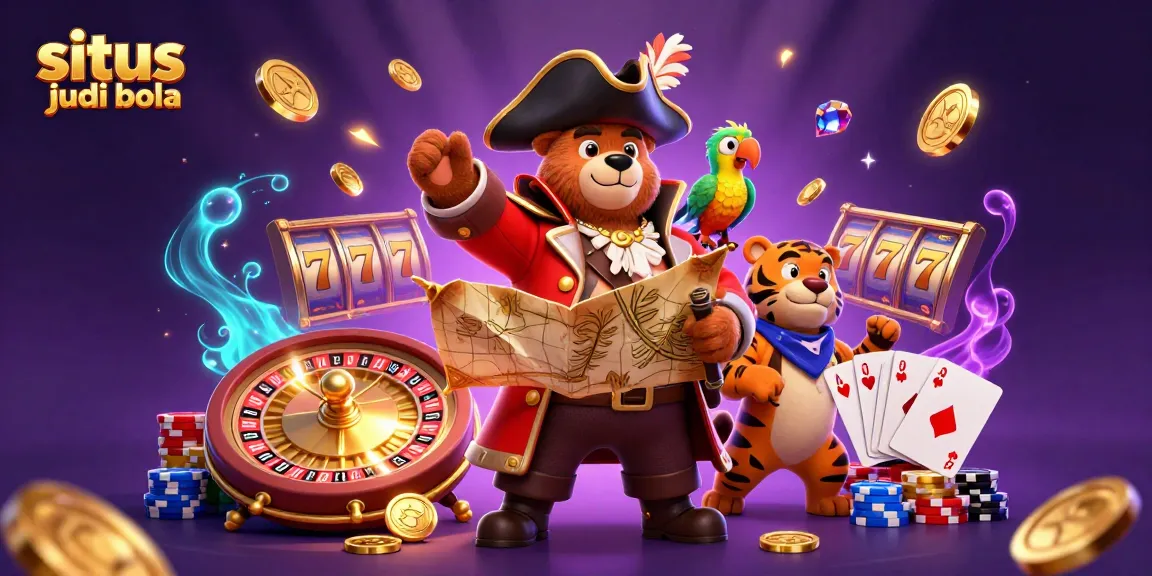 Experience gaming with situs judi bola featuring dynamic characters, slot reels, and vibrant casino elements.