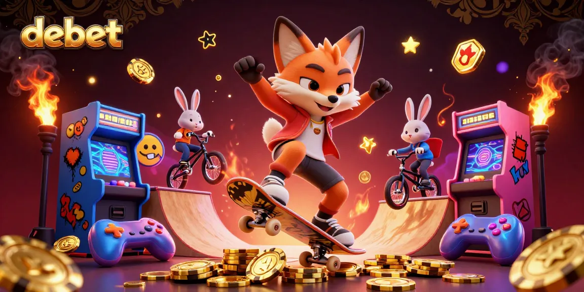 Join the excitement at debet with a vibrant 3D casino scene filled with energetic characters and immersive gaming visuals.