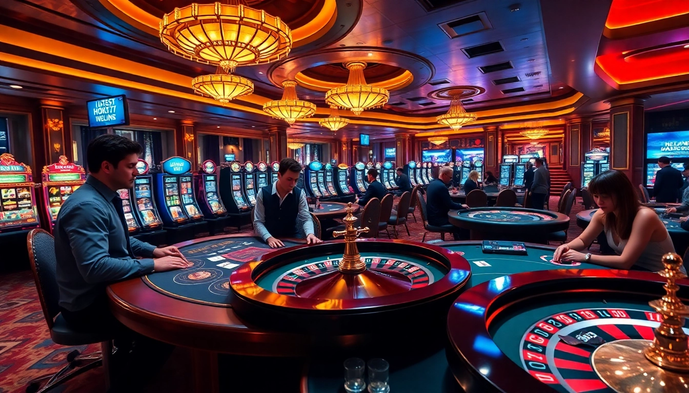 Engaging gamblers using the hoki77 link at a vibrant casino table with exciting games.