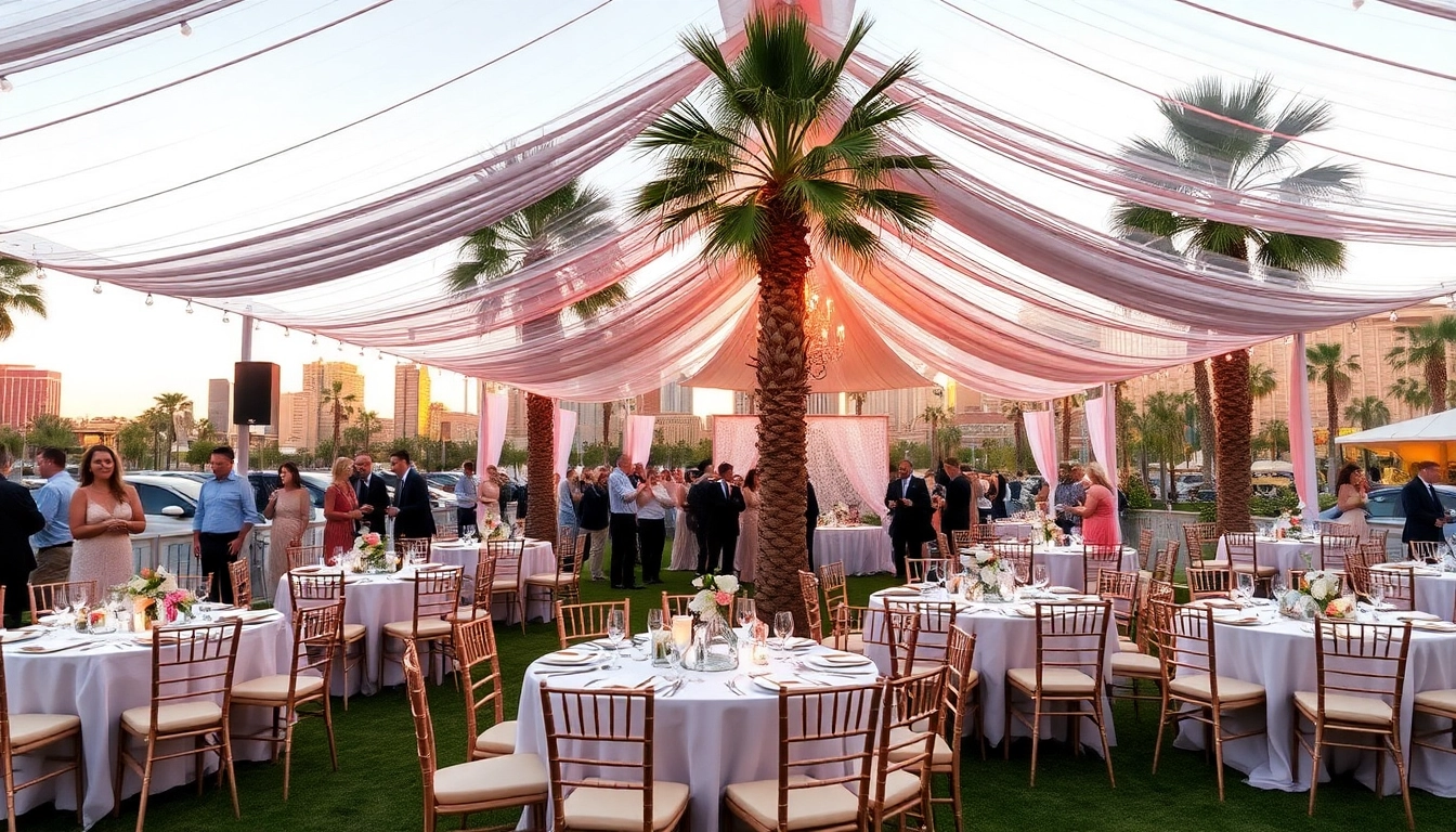 Event Rentals Las Vegas showcasing a beautiful outdoor setup with elegant tents and tables.