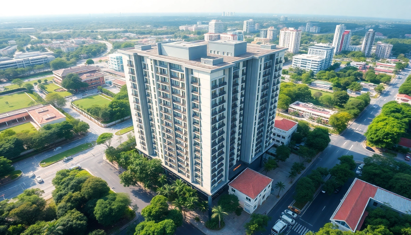 View of the Tampines St 95 EC, showcasing modern executive condominium amidst vibrant urban landscape.