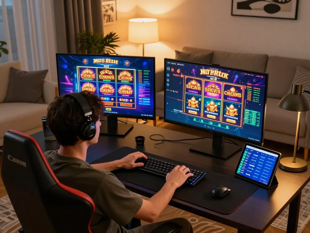 Engaging at-home gaming setup showcasing top quality widgets for online casino navigation and bankroll management.