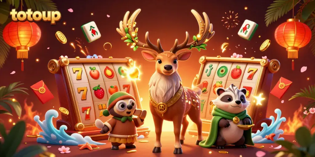 Engage in thrilling slots action with totoup, featuring epic mystical characters and vibrant casino elements.