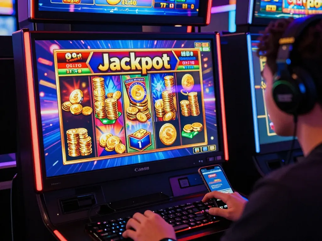 pemain situs slot gacor yang menang di mesin slot online yang cerah dengan grafik menarik
