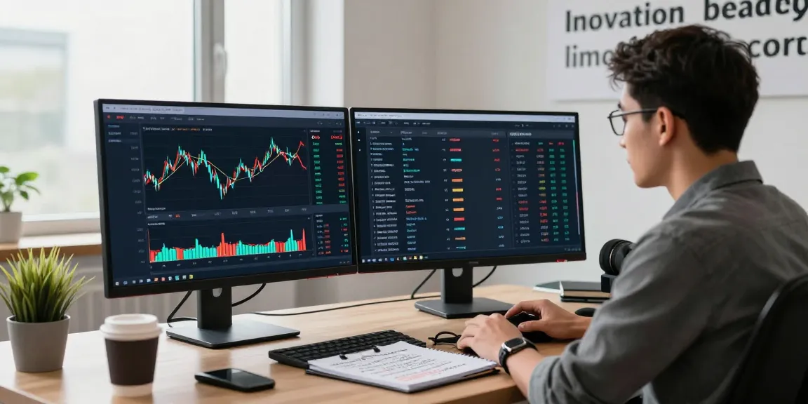 AiCoin实时数据分析与交易情境，分析师在现代办公环境中进行技术分析