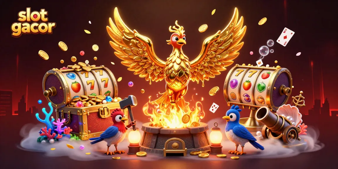 Spin and win at slot gacor, featuring a dynamic golden phoenix and vibrant gaming elements.