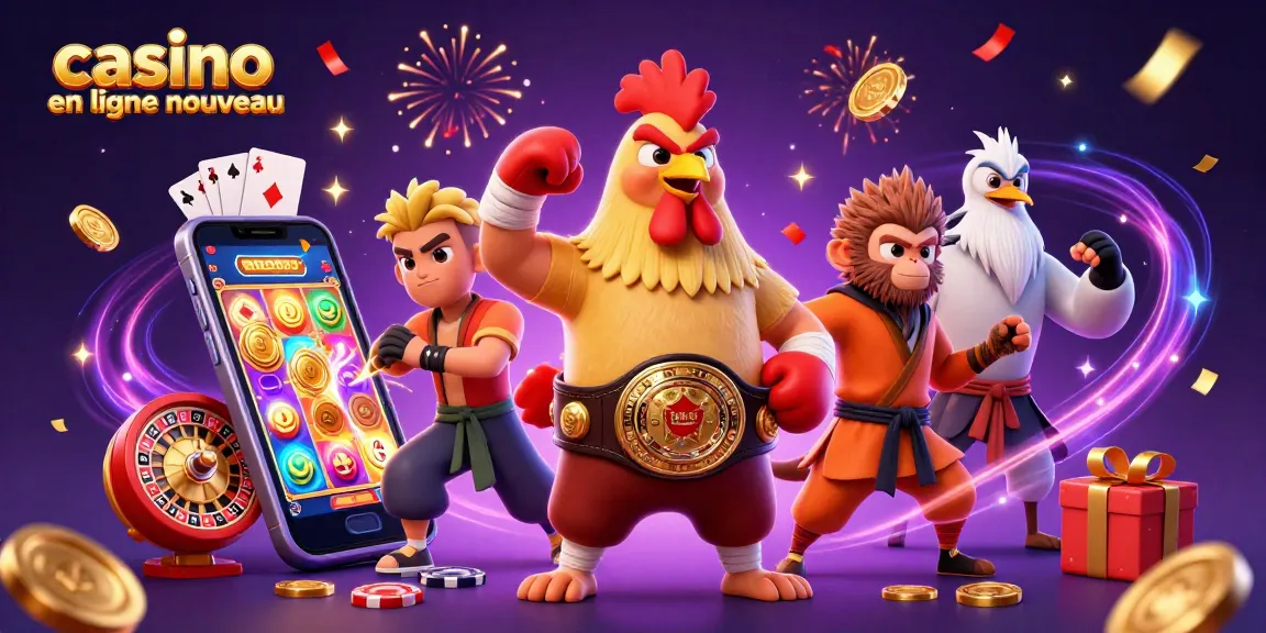 Le casino en ligne nouveau propose une scène dynamique avec des personnages de combat et des éléments de jeu vibrants.