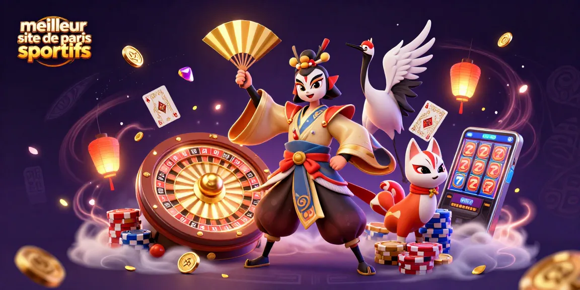 Accédez au meilleur site de paris sportifs avec une illustration dynamique de personnages de casino et d'éléments de jeu.