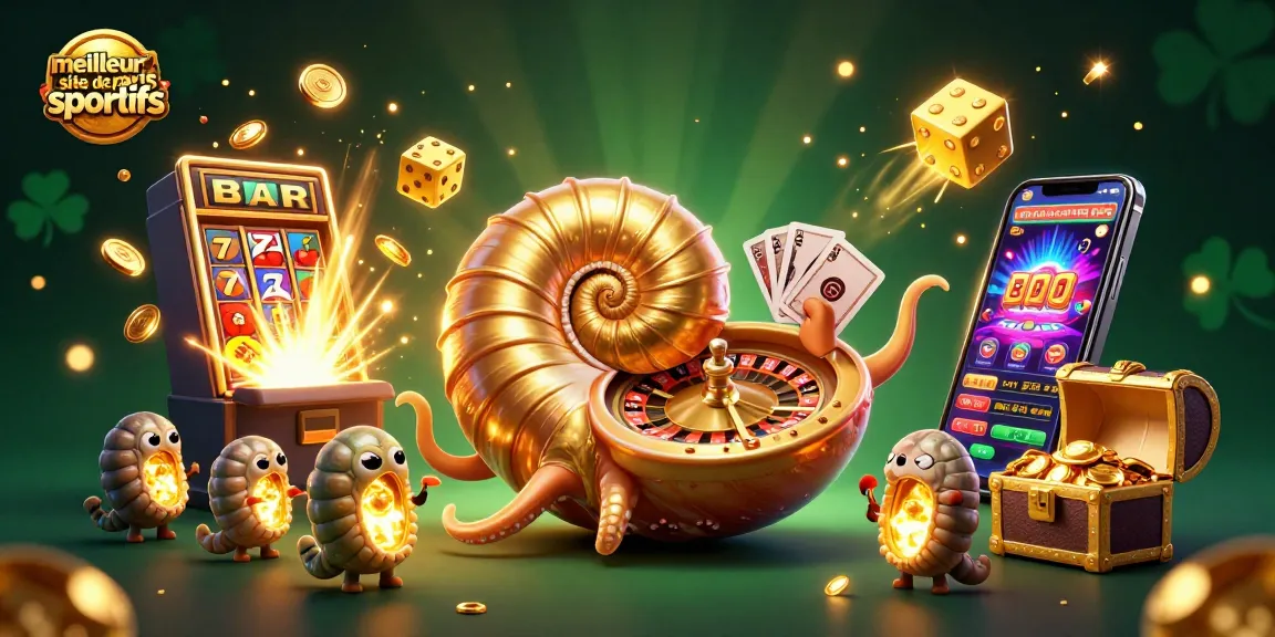 Visitez le meilleur site de paris sportifs avec une illustration colorée d'un nautilus géant et des machines à sous.